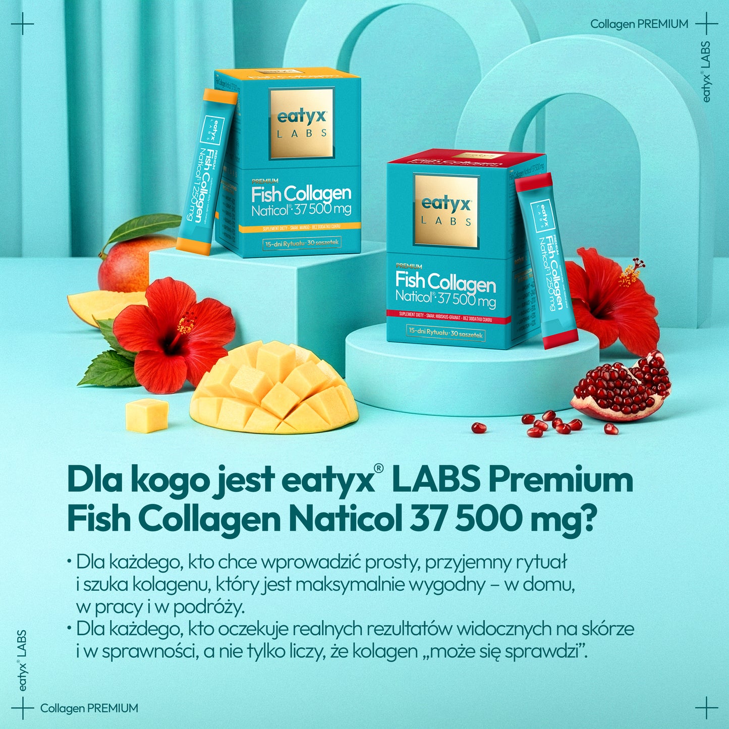 Miesięczny rytuał eatyx LABS Premium Fish Collagen Naticol 37 500 mg Hibiskus-Granat