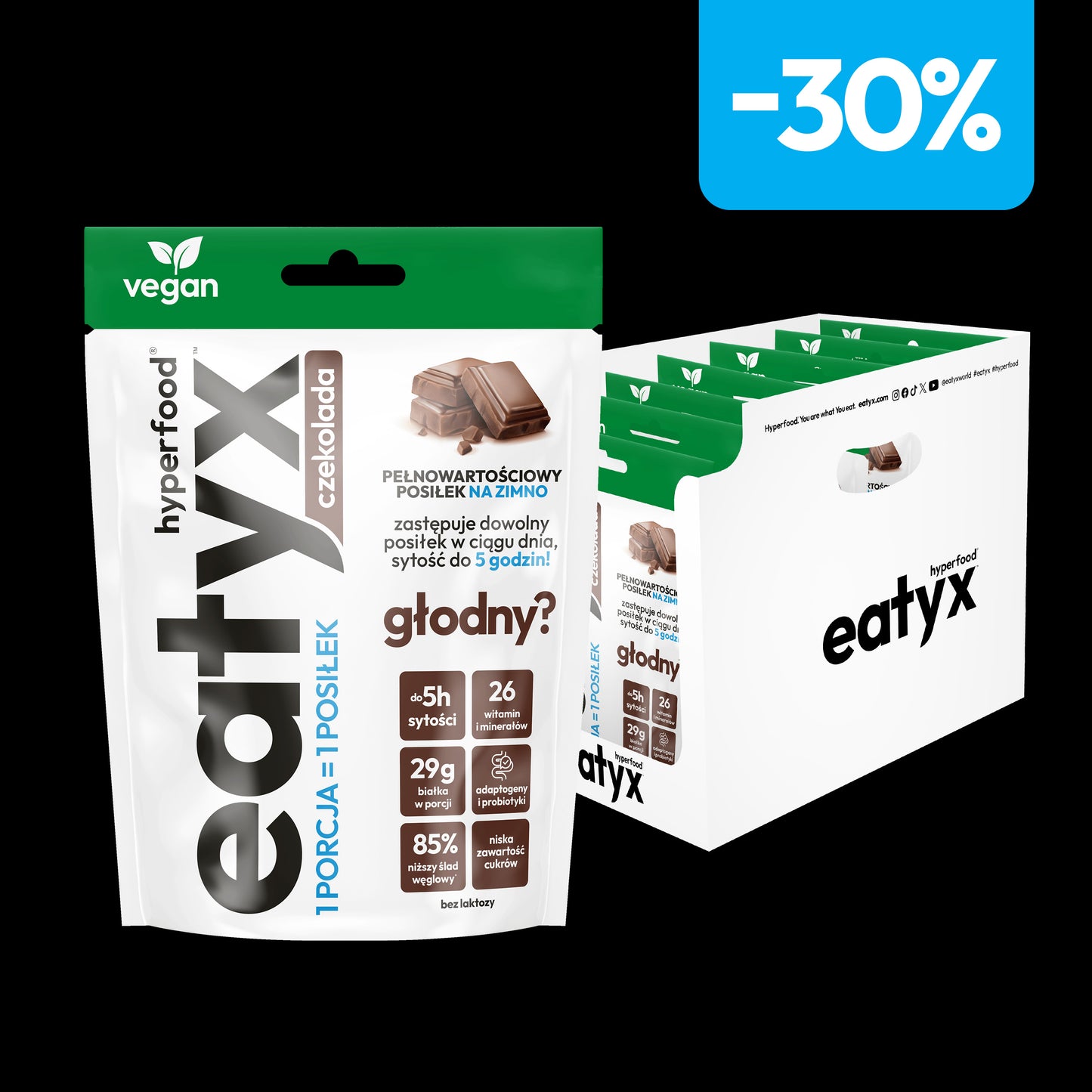 Set of 3 cold powder meals with chocolate flavor