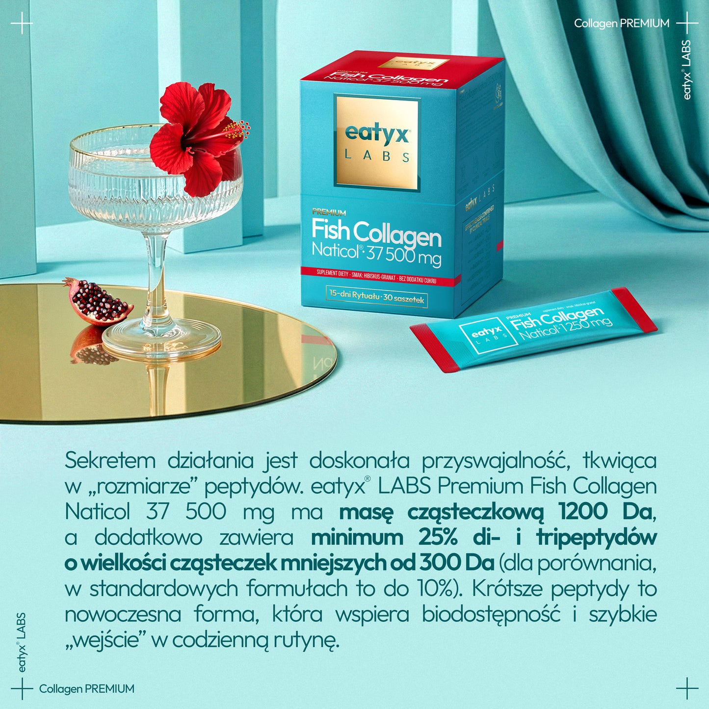 Miesięczny rytuał eatyx LABS Premium Fish Collagen Naticol 37 500 mg Hibiskus-Granat