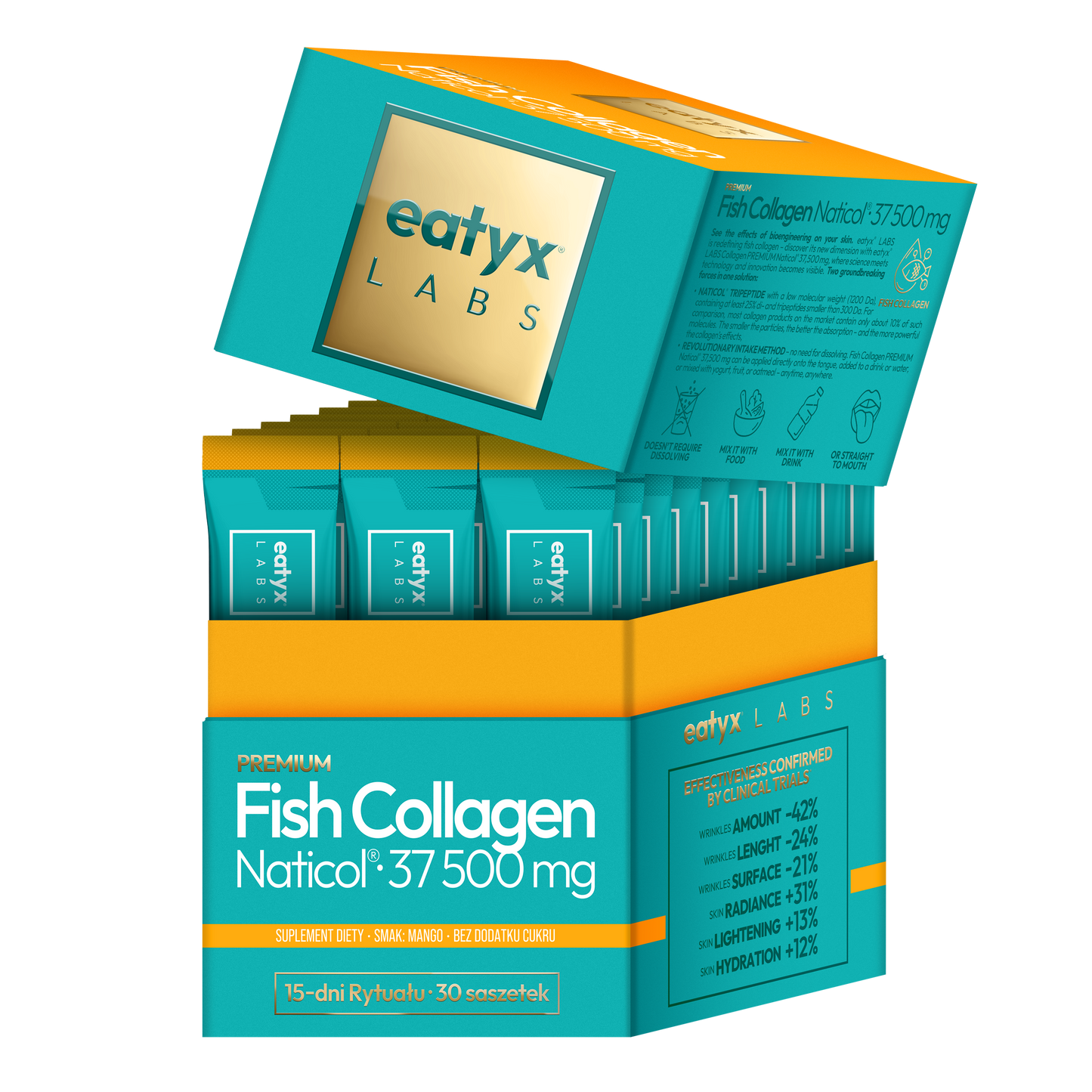Rytuał 15 dni eatyx LABS Premium Fish Collagen Naticol 37 500 mg Mango